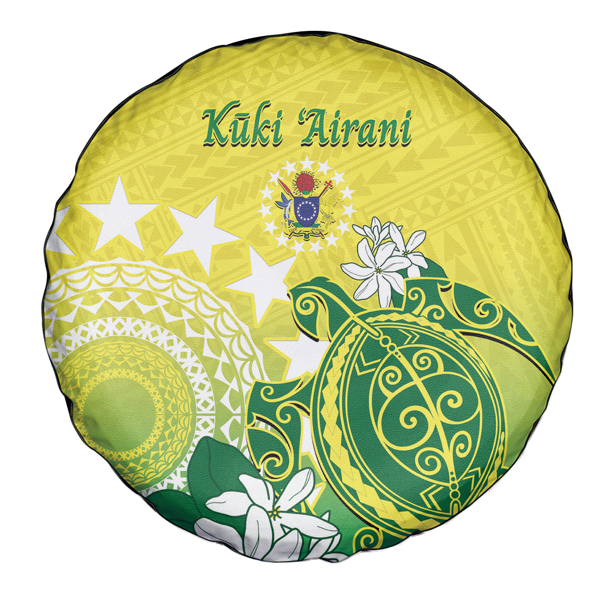 Cook Islands Independence Day Spare Tire Cover Kuki Airani Tiare Maori Polynesian Pattern - Green LT14 - Polynesian Pride