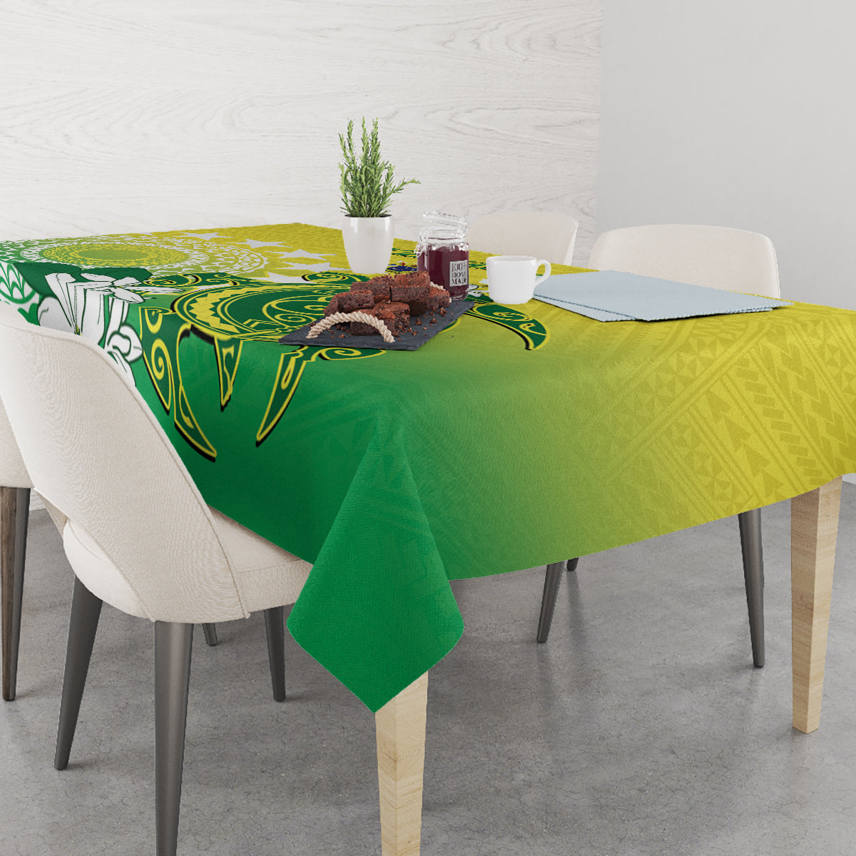 Cook Islands Independence Day Tablecloth Kuki Airani Tiare Maori Polynesian Pattern - Green LT14 - Polynesian Pride