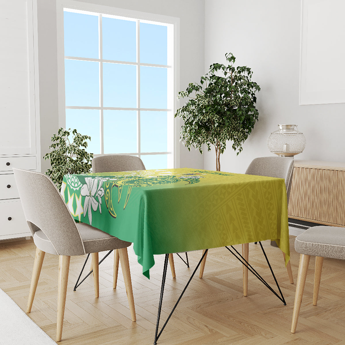 Cook Islands Independence Day Tablecloth Kuki Airani Tiare Maori Polynesian Pattern - Green LT14 - Polynesian Pride