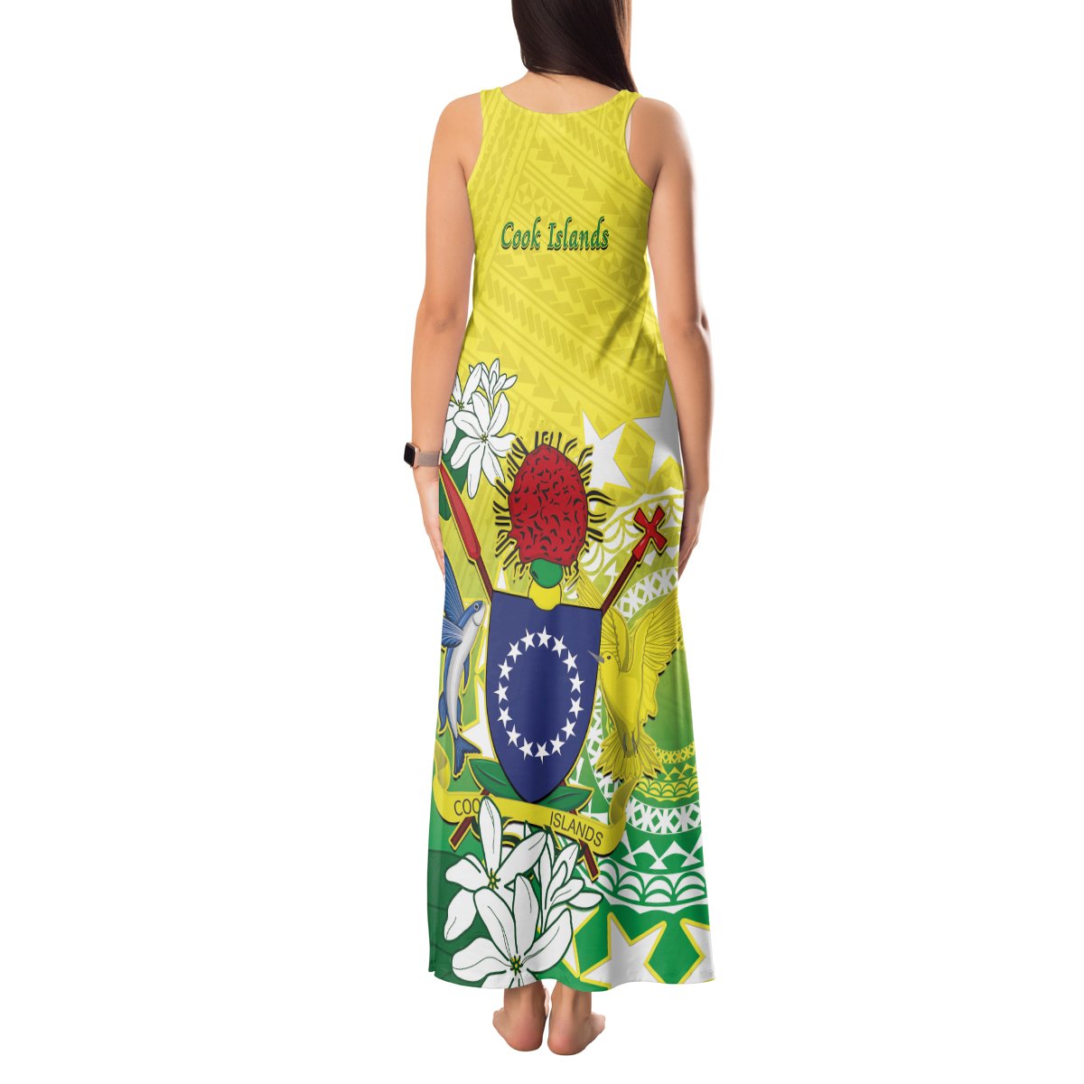 Cook Islands Independence Day Tank Maxi Dress Kuki Airani Tiare Maori Polynesian Pattern - Green LT14 - Polynesian Pride