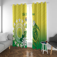 Cook Islands Independence Day Window Curtain Kuki Airani Tiare Maori Polynesian Pattern - Green LT14 With Grommets Green - Polynesian Pride