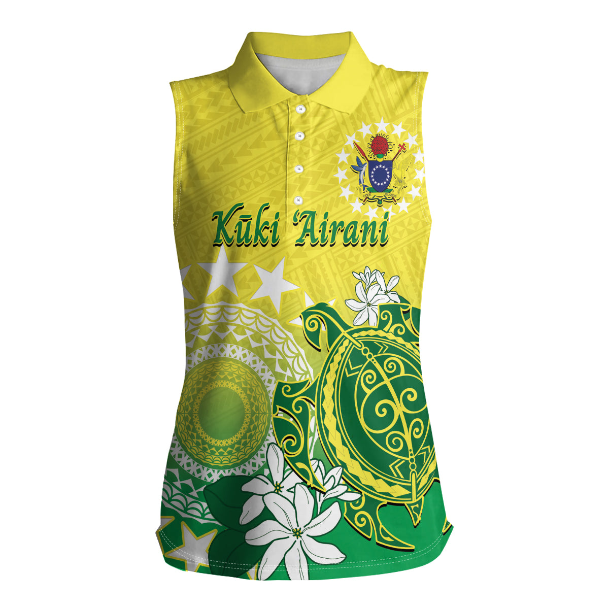 Cook Islands Independence Day Women Sleeveless Polo Shirt Kuki Airani Tiare Maori Polynesian Pattern - Green
