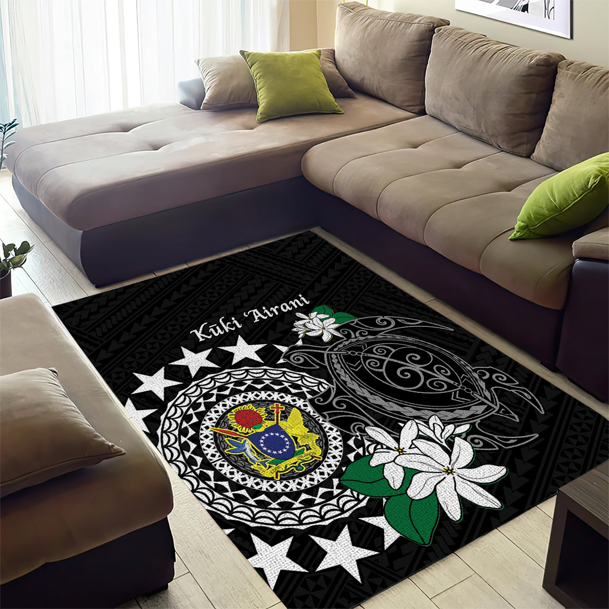 Cook Islands Independence Day Area Rug Kuki Airani Tiare Maori Polynesian Pattern - Black