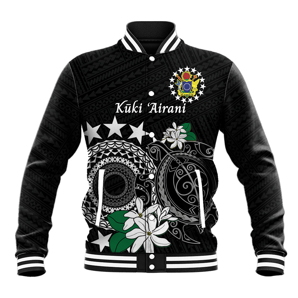 Cook Islands Independence Day Baseball Jacket Kuki Airani Tiare Maori Polynesian Pattern - Black LT14 Unisex Black - Polynesian Pride