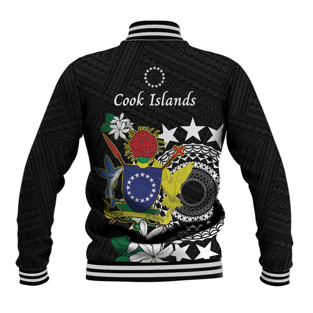 Cook Islands Independence Day Baseball Jacket Kuki Airani Tiare Maori Polynesian Pattern - Black LT14 - Polynesian Pride