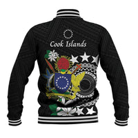 Cook Islands Independence Day Baseball Jacket Kuki Airani Tiare Maori Polynesian Pattern - Black LT14 - Polynesian Pride