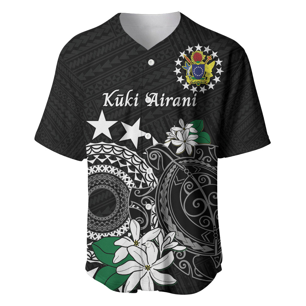 Cook Islands Independence Day Baseball Jersey Kuki Airani Tiare Maori Polynesian Pattern - Black