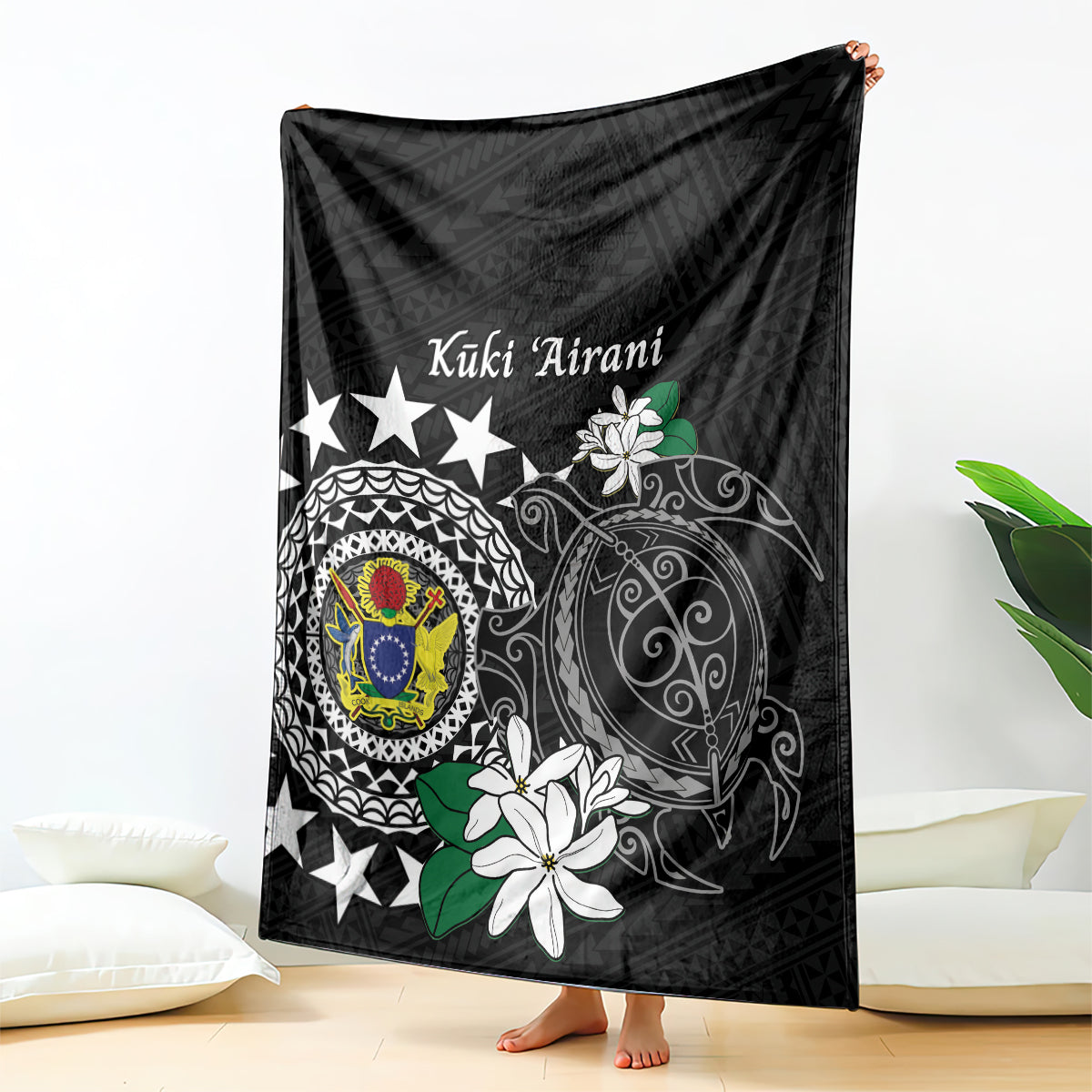Cook Islands Independence Day Blanket Kuki Airani Tiare Maori Polynesian Pattern - Black LT14 - Polynesian Pride