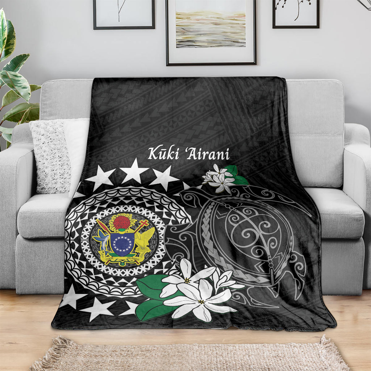 Cook Islands Independence Day Blanket Kuki Airani Tiare Maori Polynesian Pattern - Black LT14 - Polynesian Pride