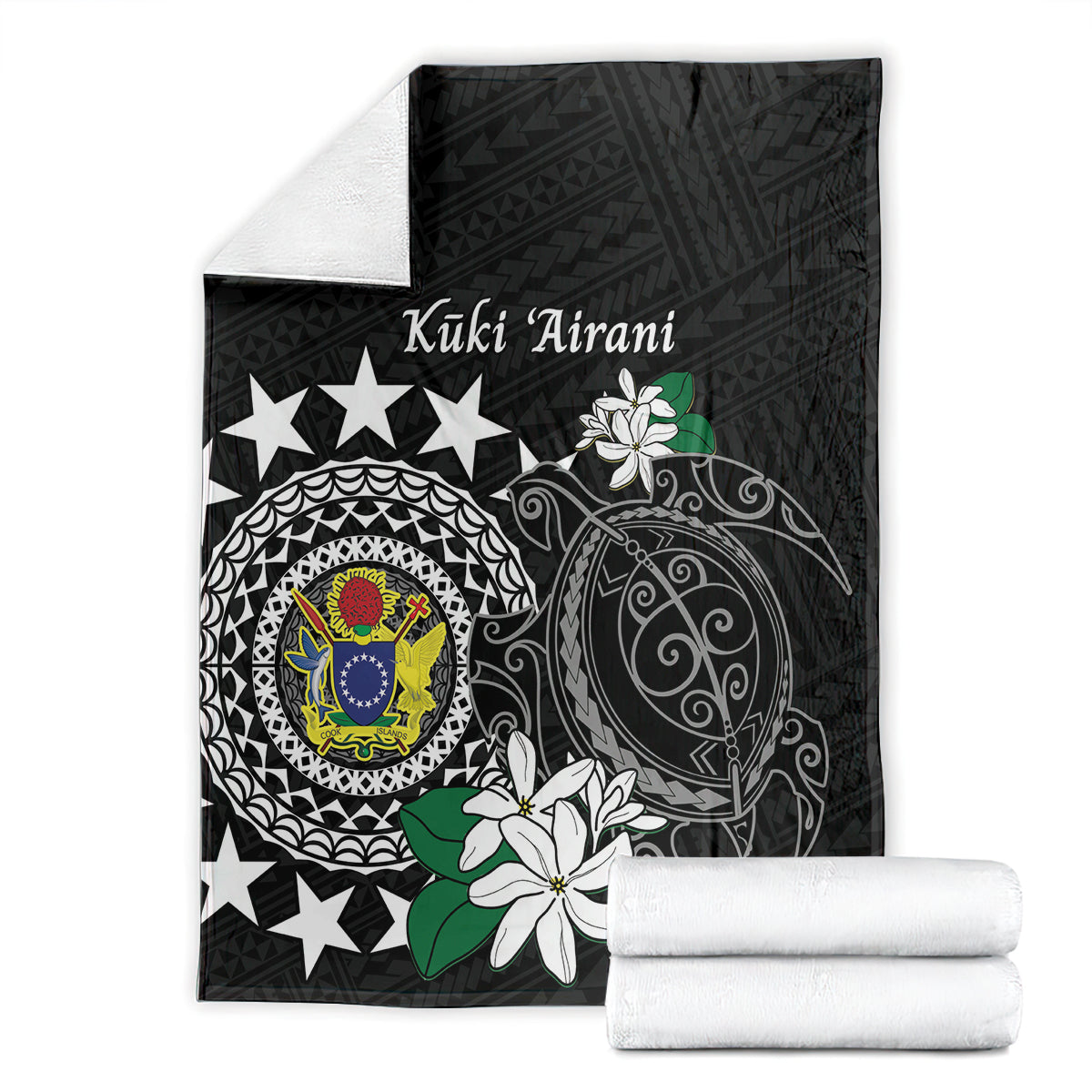 Cook Islands Independence Day Blanket Kuki Airani Tiare Maori Polynesian Pattern - Black LT14 - Polynesian Pride