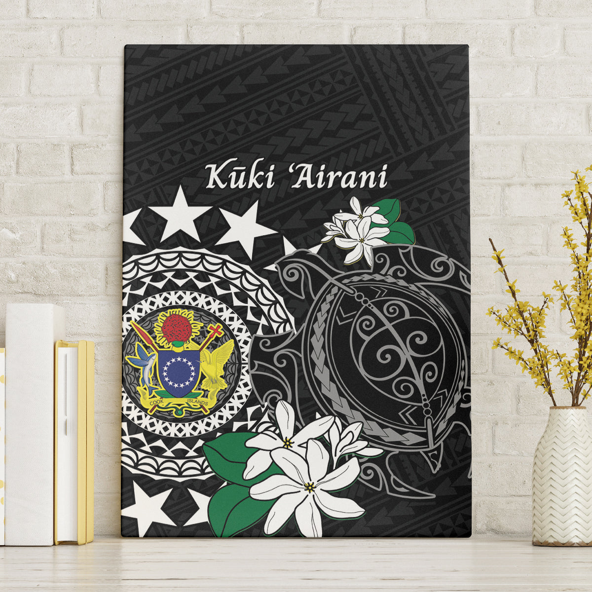 Cook Islands Independence Day Canvas Wall Art Kuki Airani Tiare Maori Polynesian Pattern - Black LT14 Without Frame Black - Polynesian Pride