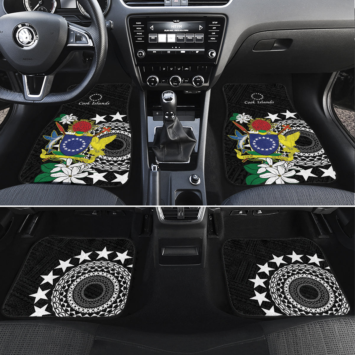 Cook Islands Independence Day Car Mats Kuki Airani Tiare Maori Polynesian Pattern - Black LT14 Set 4pcs Black - Polynesian Pride