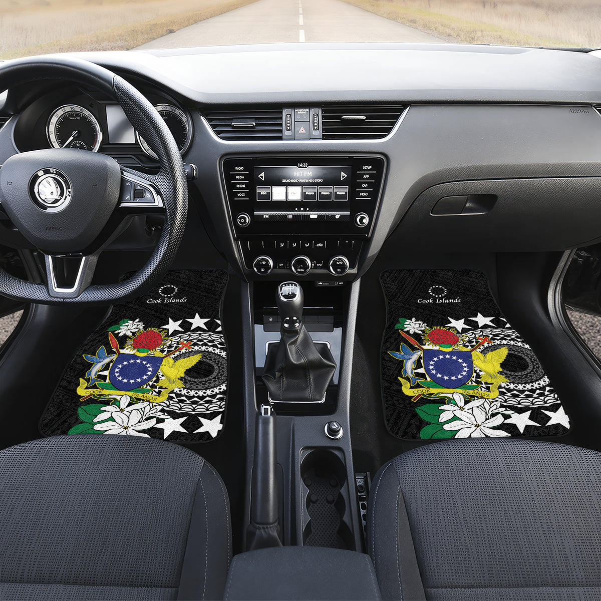 Cook Islands Independence Day Car Mats Kuki Airani Tiare Maori Polynesian Pattern - Black LT14 Set 2pcs - Front Black - Polynesian Pride