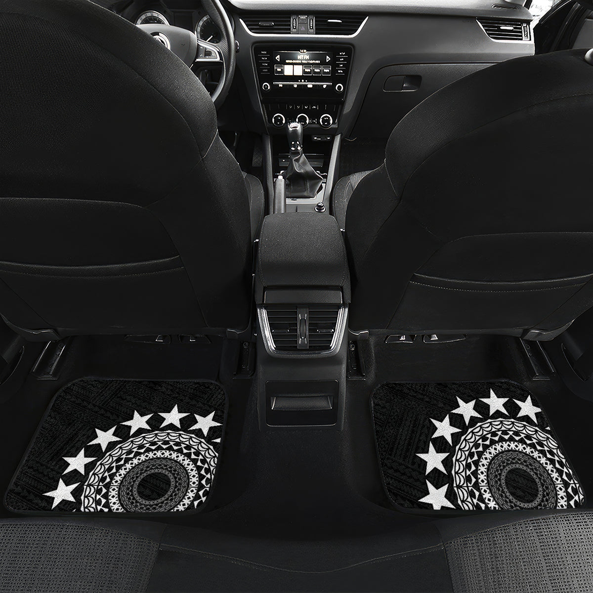 Cook Islands Independence Day Car Mats Kuki Airani Tiare Maori Polynesian Pattern - Black LT14 Set 2pcs - Back Black - Polynesian Pride
