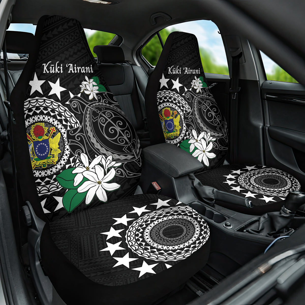 Cook Islands Independence Day Car Seat Cover Kuki Airani Tiare Maori Polynesian Pattern - Black
