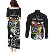 Cook Islands Independence Day Couples Matching Puletasi and Long Sleeve Button Shirt Kuki Airani Tiare Maori Polynesian Pattern - Black LT14 - Polynesian Pride