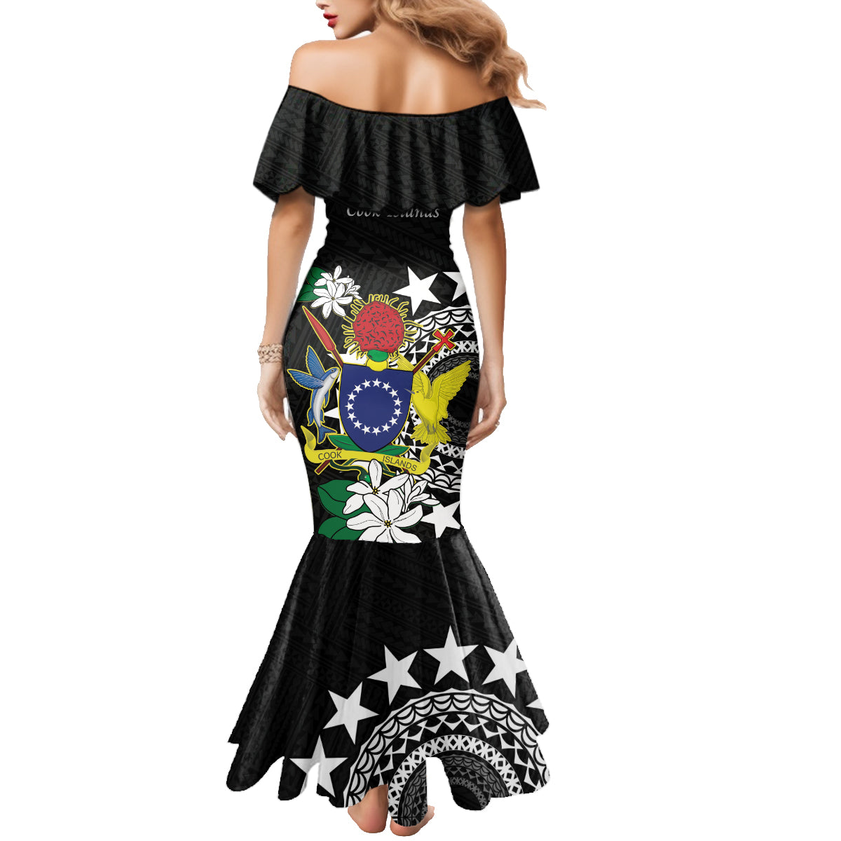 Cook Islands Independence Day Family Matching Mermaid Dress and Hawaiian Shirt Kuki Airani Tiare Maori Polynesian Pattern - Black