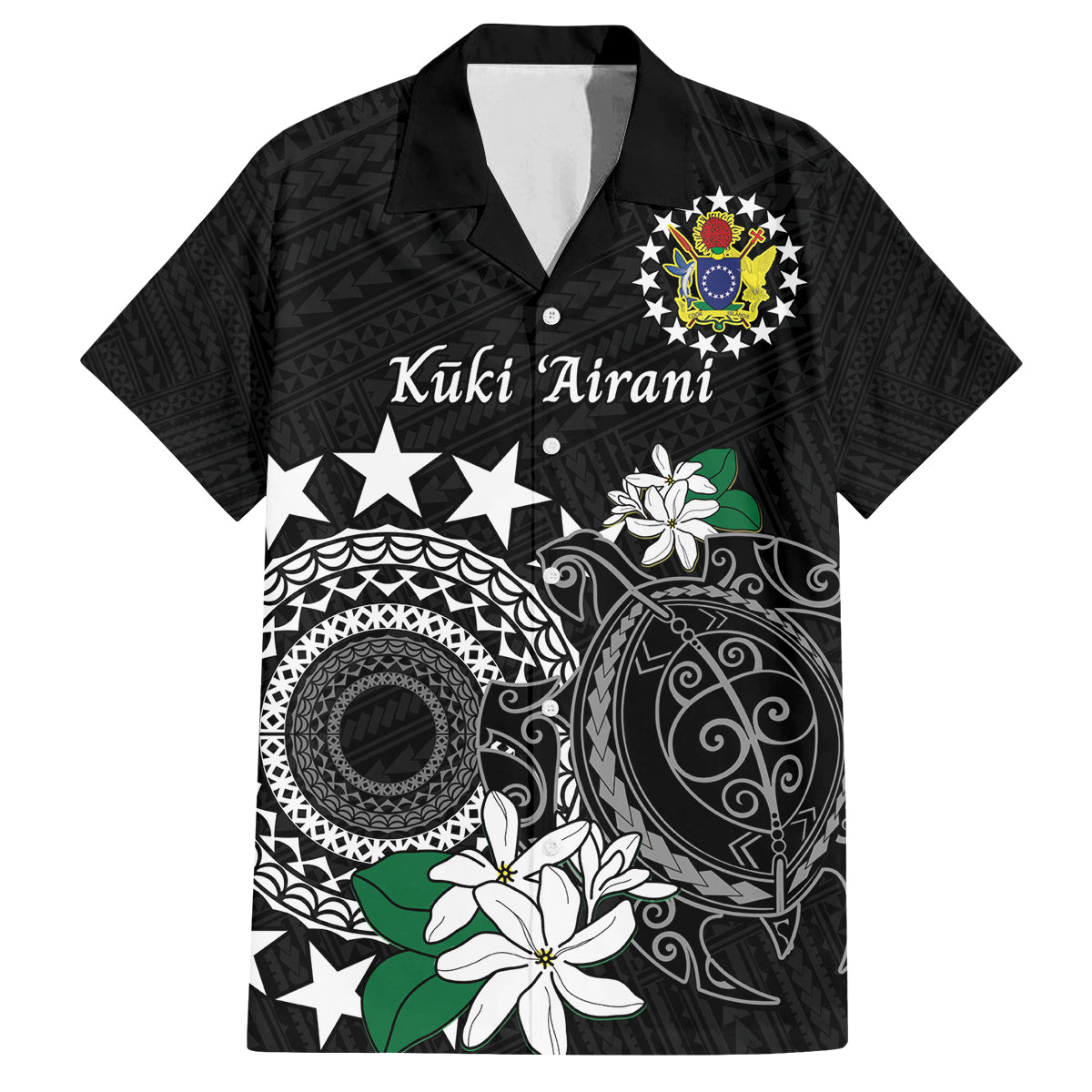 Cook Islands Independence Day Family Matching Puletasi and Hawaiian Shirt Kuki Airani Tiare Maori Polynesian Pattern - Black