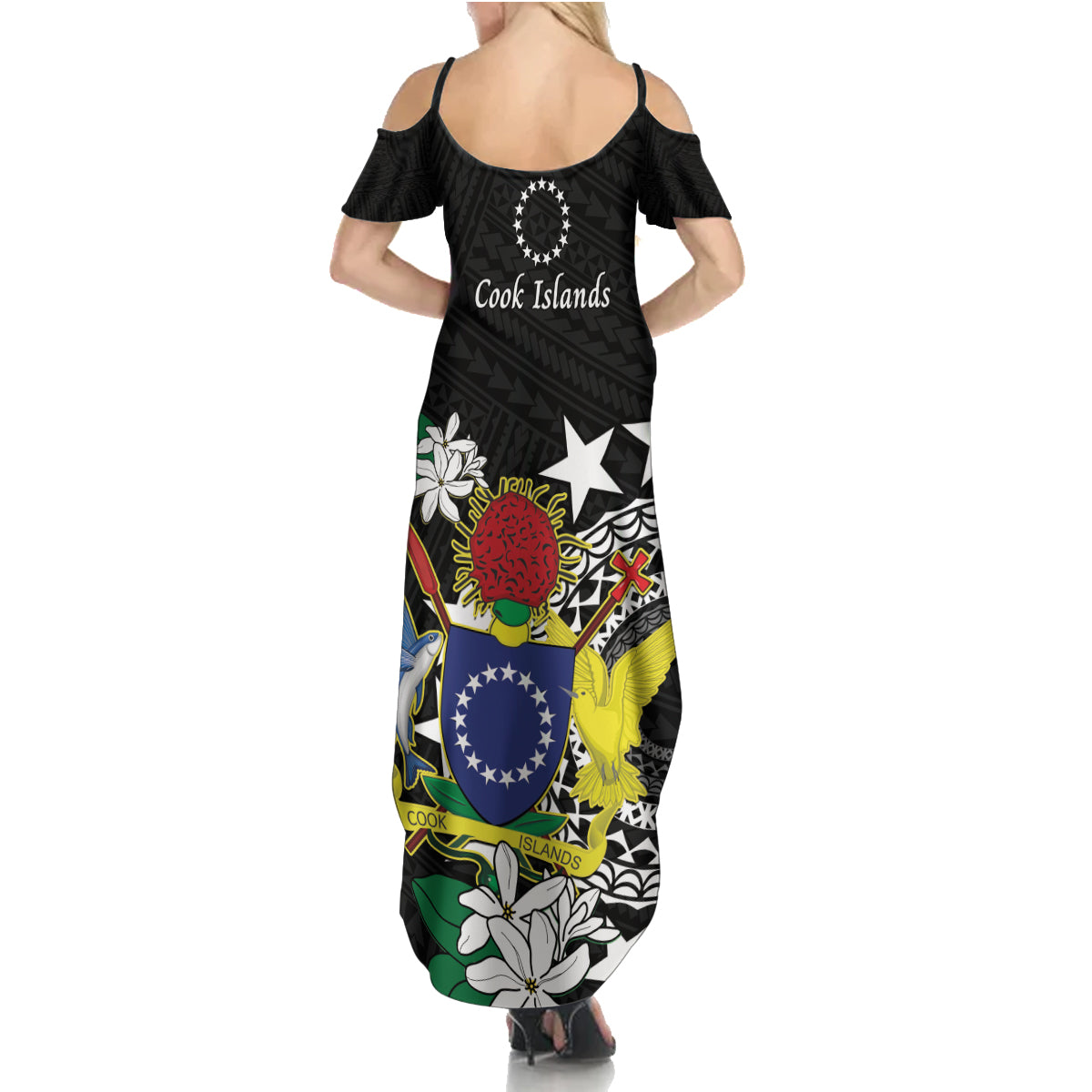 Cook Islands Independence Day Family Matching Summer Maxi Dress and Hawaiian Shirt Kuki Airani Tiare Maori Polynesian Pattern - Black