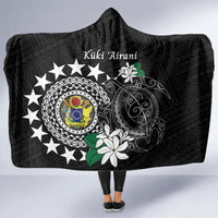 Cook Islands Independence Day Hooded Blanket Kuki Airani Tiare Maori Polynesian Pattern - Black LT14 - Polynesian Pride