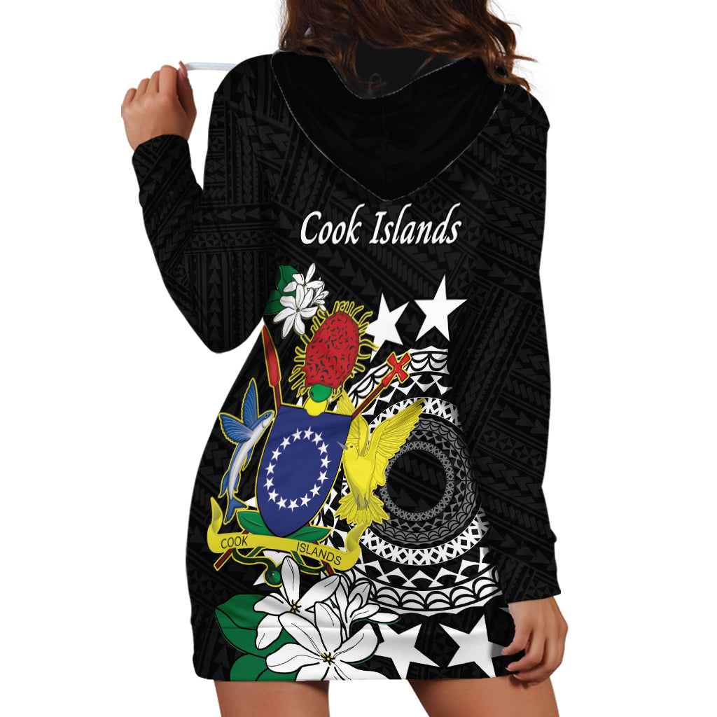 Cook Islands Independence Day Hoodie Dress Kuki Airani Tiare Maori Polynesian Pattern - Black LT14 - Polynesian Pride