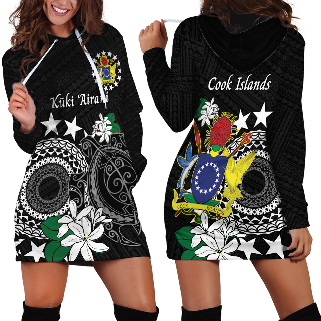 Cook Islands Independence Day Hoodie Dress Kuki Airani Tiare Maori Polynesian Pattern - Black LT14 - Polynesian Pride