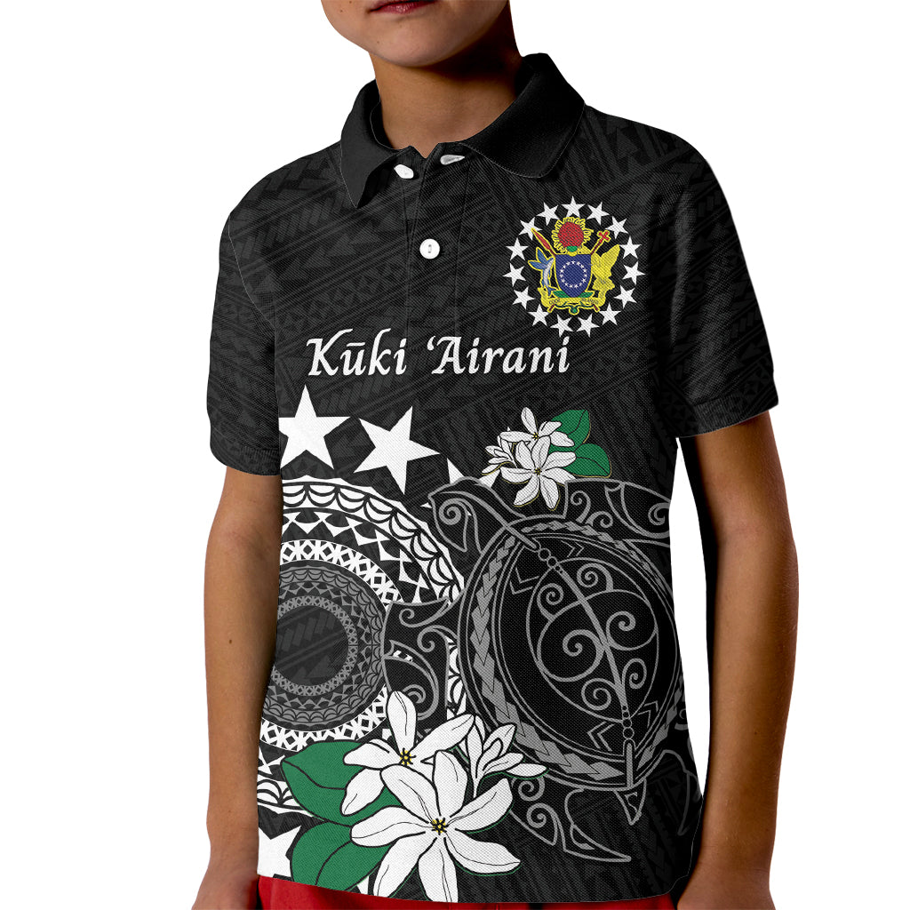 Cook Islands Independence Day Kid Polo Shirt Kuki Airani Tiare Maori Polynesian Pattern - Black