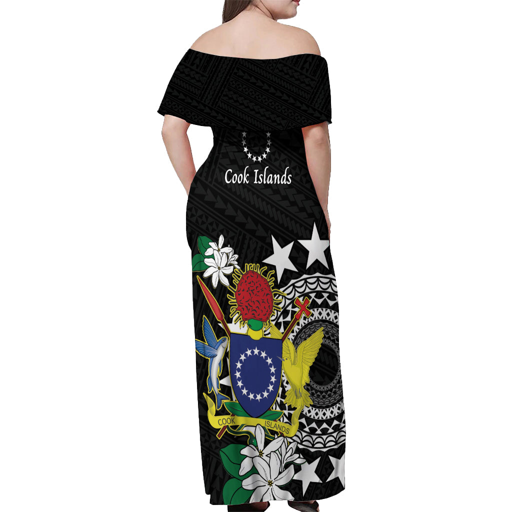 Cook Islands Independence Day Off Shoulder Maxi Dress Kuki Airani Tiare Maori Polynesian Pattern - Black LT14 - Polynesian Pride