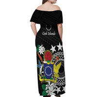 Cook Islands Independence Day Off Shoulder Maxi Dress Kuki Airani Tiare Maori Polynesian Pattern - Black LT14 - Polynesian Pride
