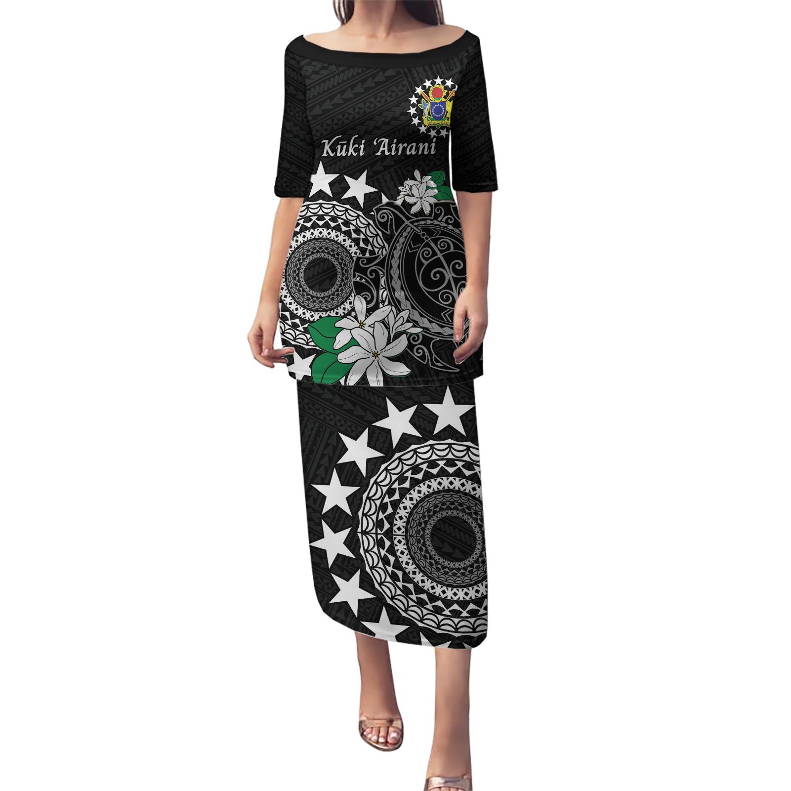 Cook Islands Independence Day Puletasi Kuki Airani Tiare Maori Polynesian Pattern - Black