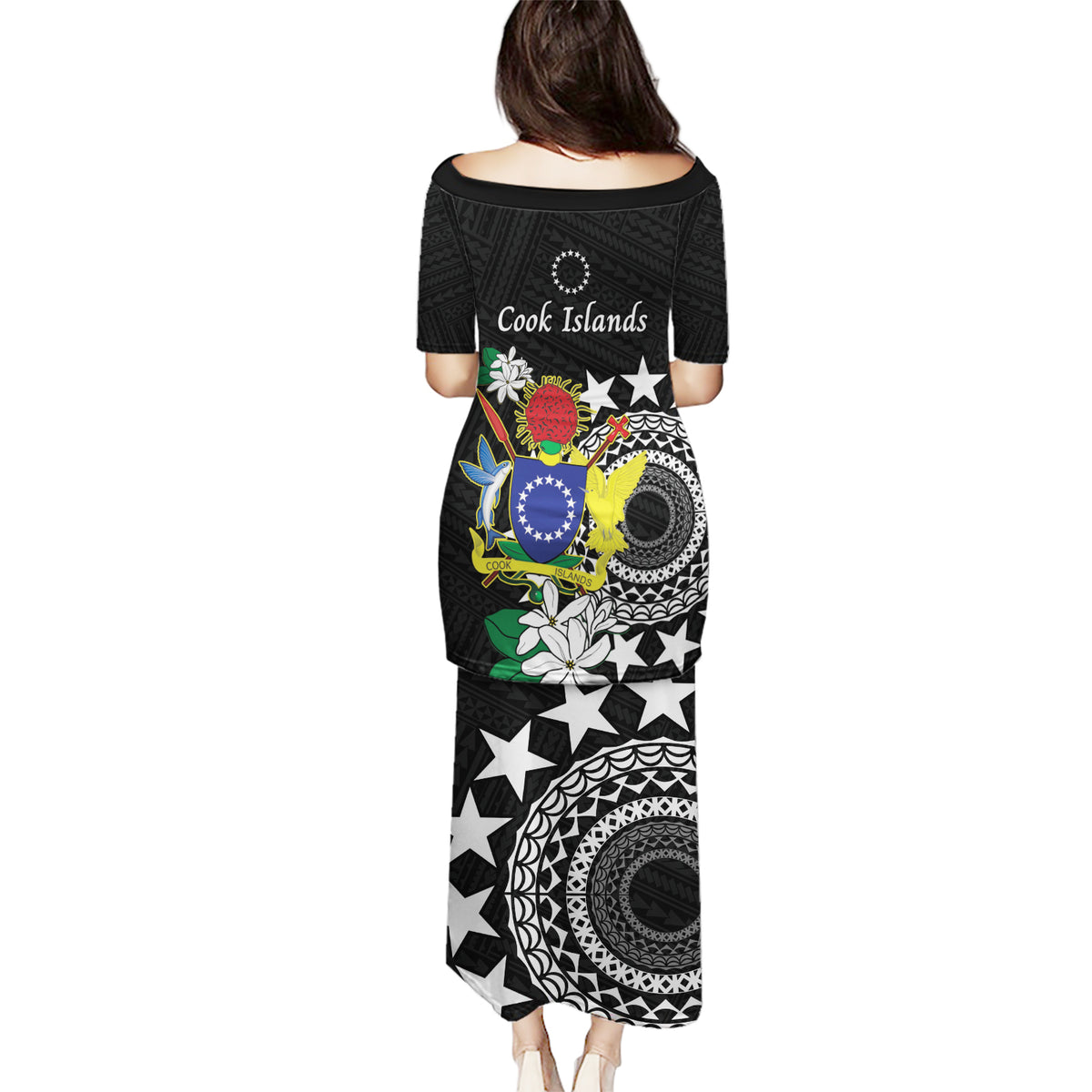 Cook Islands Independence Day Puletasi Kuki Airani Tiare Maori Polynesian Pattern - Black LT14 - Polynesian Pride