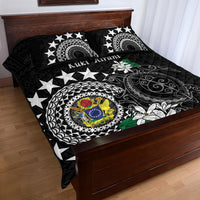 Cook Islands Independence Day Quilt Bed Set Kuki Airani Tiare Maori Polynesian Pattern - Black LT14 - Polynesian Pride