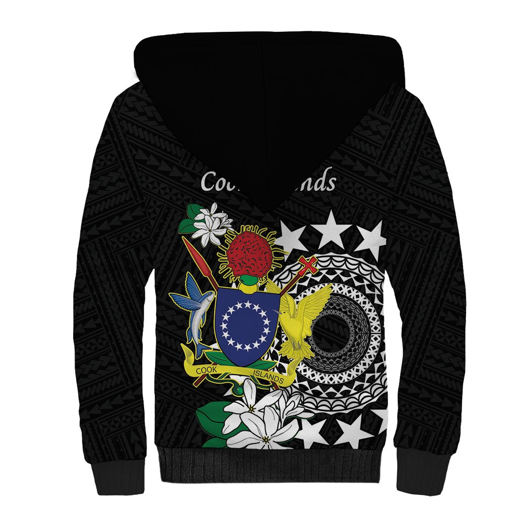 Cook Islands Independence Day Sherpa Hoodie Kuki Airani Tiare Maori Polynesian Pattern - Black LT14 - Polynesian Pride