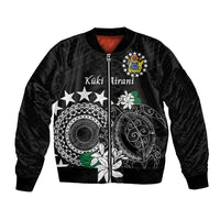 Cook Islands Independence Day Sleeve Zip Bomber Jacket Kuki Airani Tiare Maori Polynesian Pattern - Black LT14 Unisex Black - Polynesian Pride