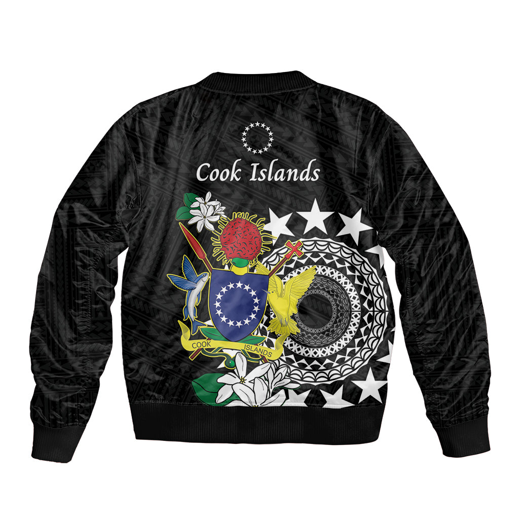 Cook Islands Independence Day Sleeve Zip Bomber Jacket Kuki Airani Tiare Maori Polynesian Pattern - Black LT14 - Polynesian Pride