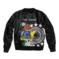 Cook Islands Independence Day Sleeve Zip Bomber Jacket Kuki Airani Tiare Maori Polynesian Pattern - Black LT14 - Polynesian Pride