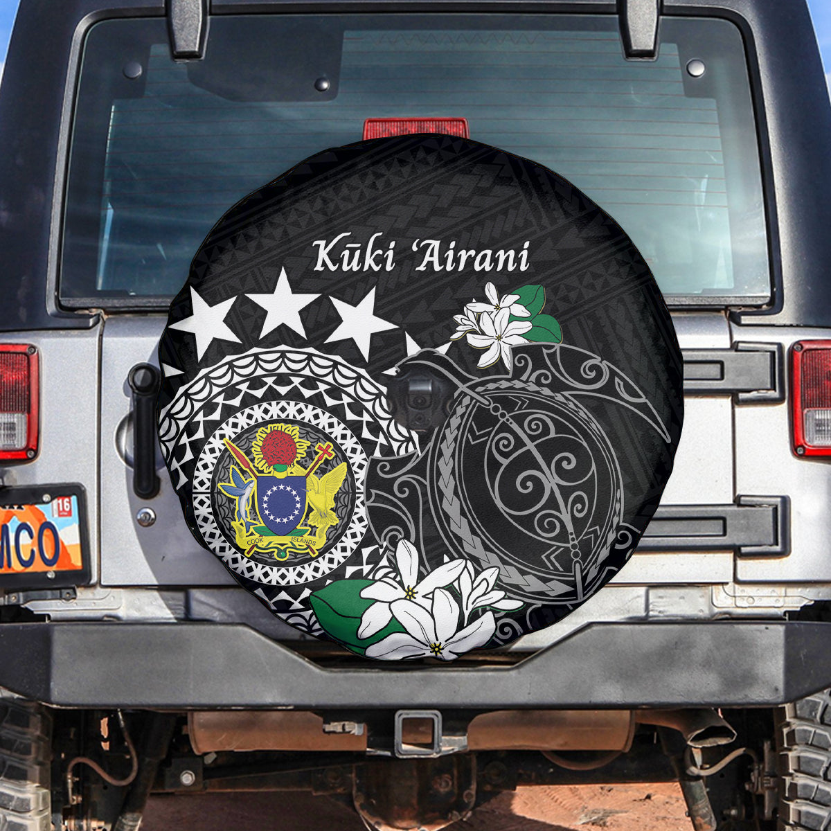 Cook Islands Independence Day Spare Tire Cover Kuki Airani Tiare Maori Polynesian Pattern - Black LT14 Black - Polynesian Pride