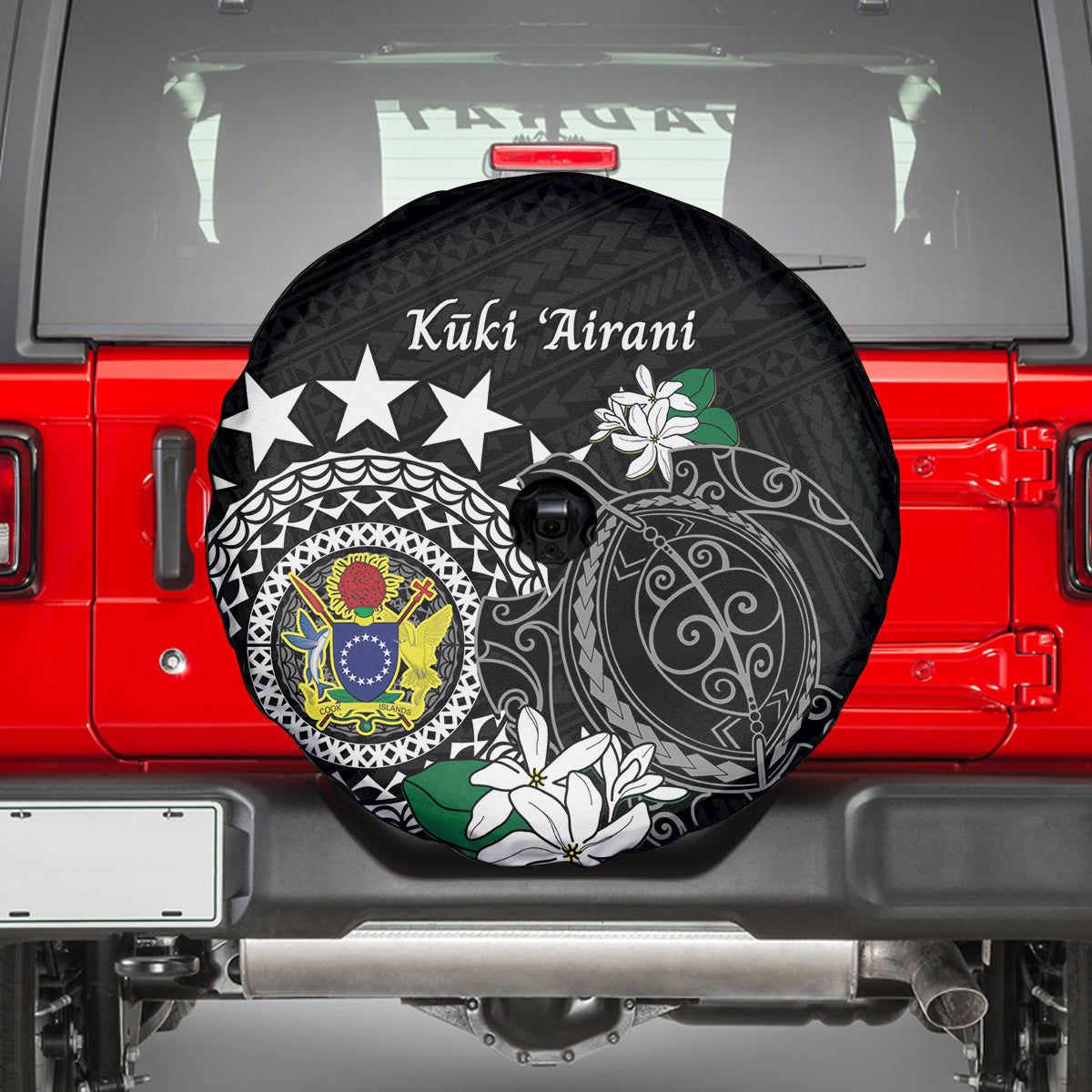 Cook Islands Independence Day Spare Tire Cover Kuki Airani Tiare Maori Polynesian Pattern - Black LT14 - Polynesian Pride