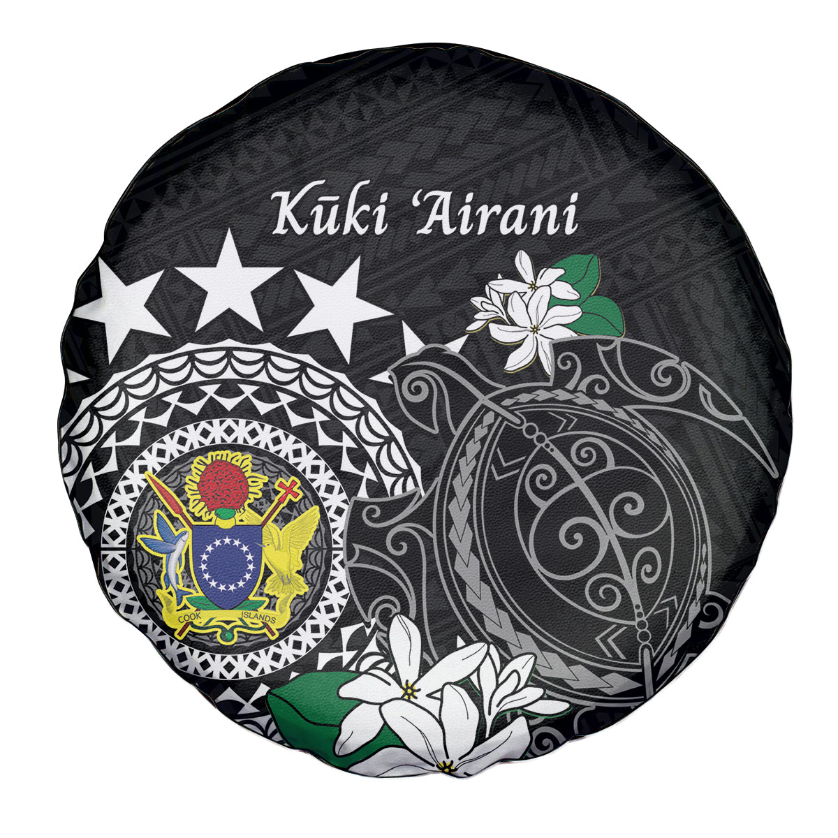 Cook Islands Independence Day Spare Tire Cover Kuki Airani Tiare Maori Polynesian Pattern - Black LT14 - Polynesian Pride