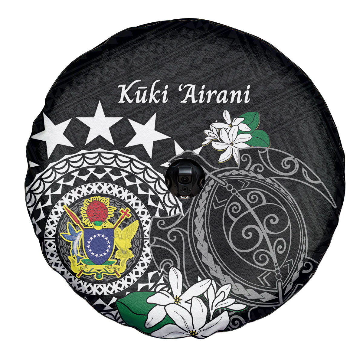 Cook Islands Independence Day Spare Tire Cover Kuki Airani Tiare Maori Polynesian Pattern - Black LT14 - Polynesian Pride