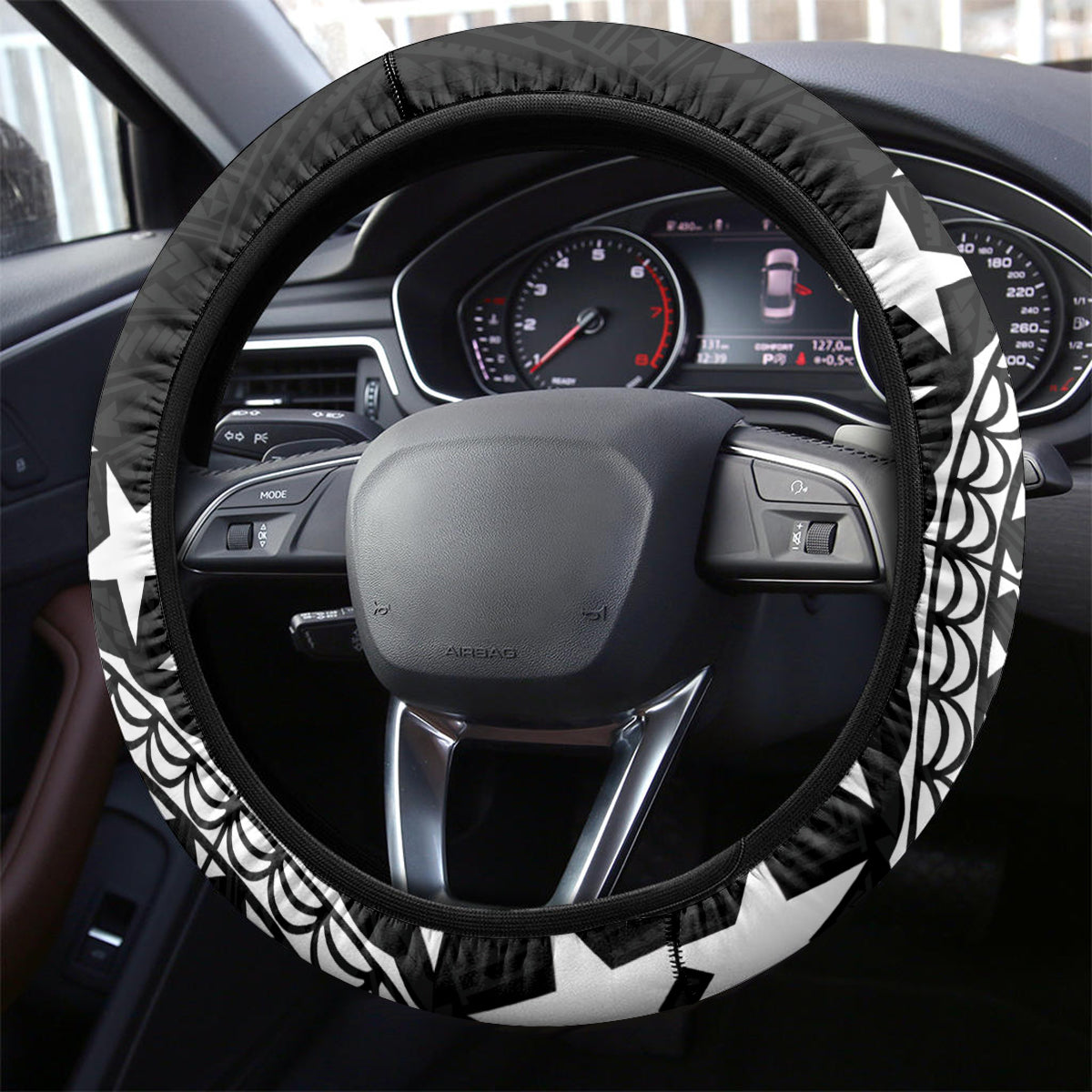 Cook Islands Independence Day Steering Wheel Cover Kuki Airani Tiare Maori Polynesian Pattern - Black LT14 - Polynesian Pride