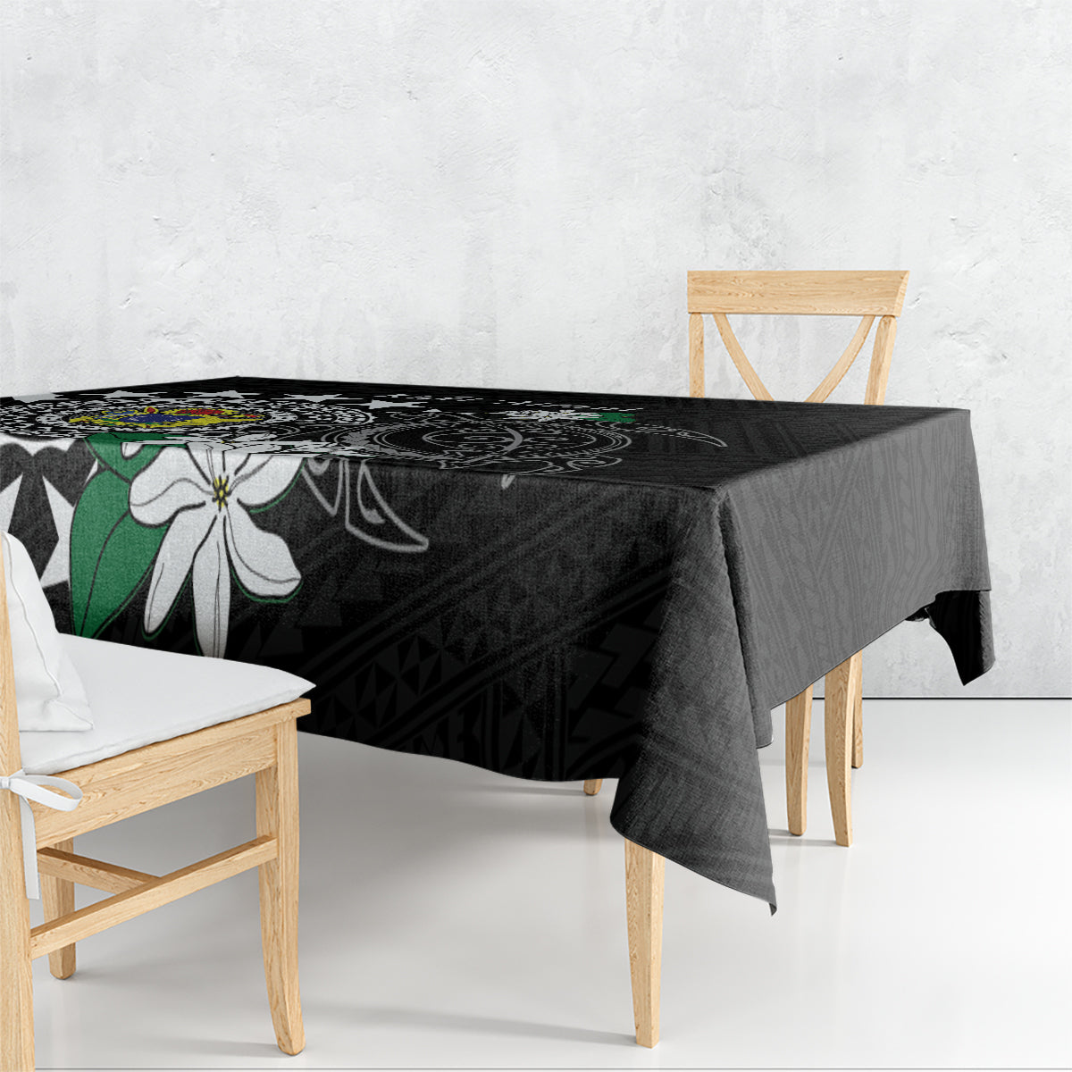 Cook Islands Independence Day Tablecloth Kuki Airani Tiare Maori Polynesian Pattern - Black LT14 - Polynesian Pride
