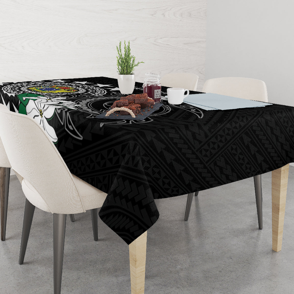 Cook Islands Independence Day Tablecloth Kuki Airani Tiare Maori Polynesian Pattern - Black LT14 - Polynesian Pride