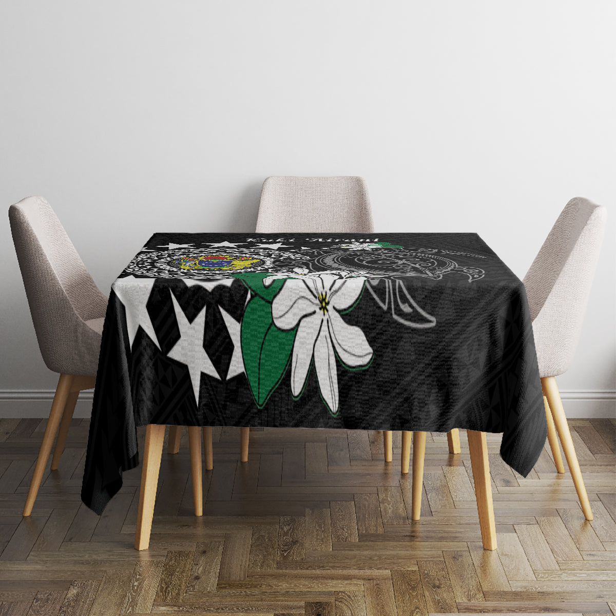 Cook Islands Independence Day Tablecloth Kuki Airani Tiare Maori Polynesian Pattern - Black LT14 - Polynesian Pride
