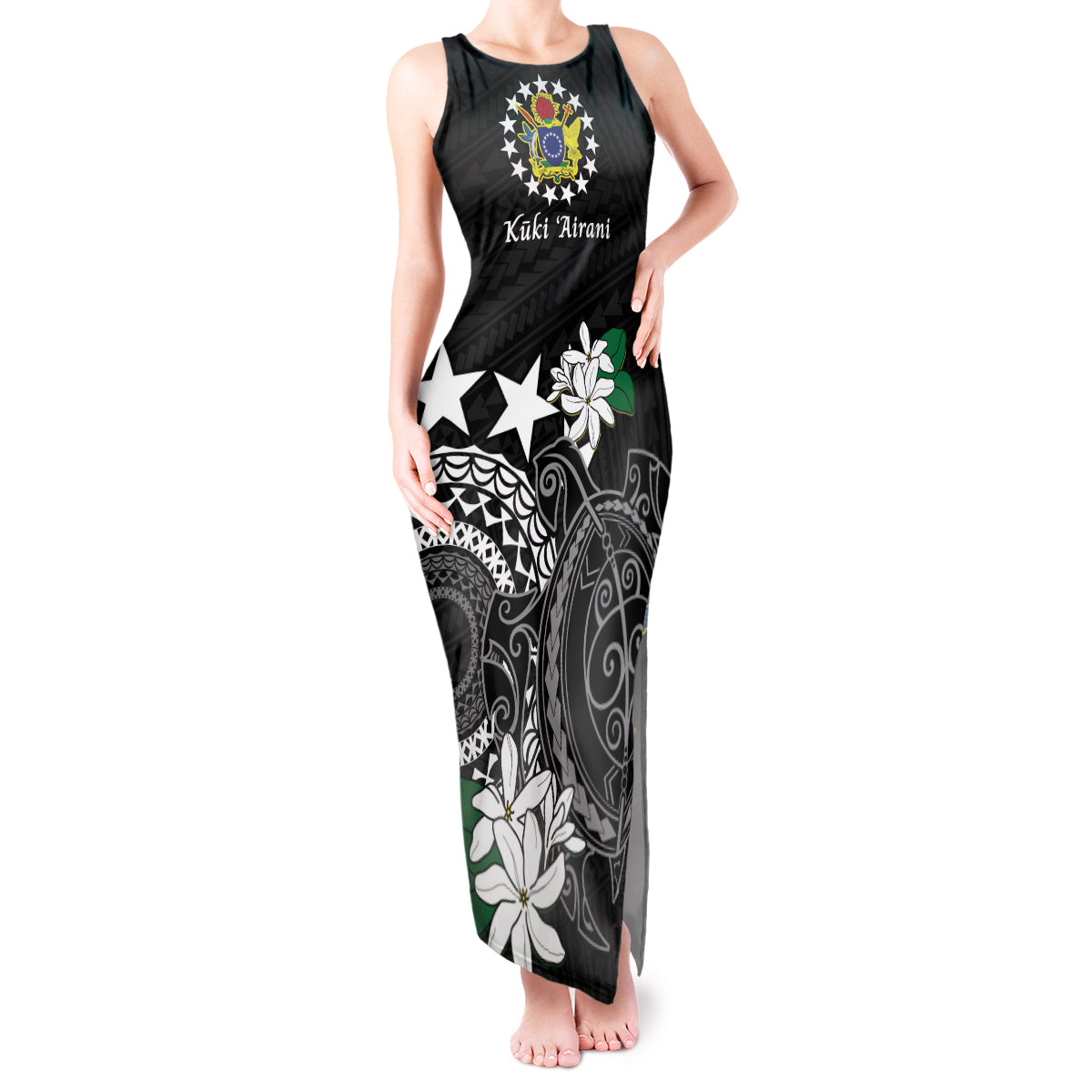 Cook Islands Independence Day Tank Maxi Dress Kuki Airani Tiare Maori Polynesian Pattern - Black