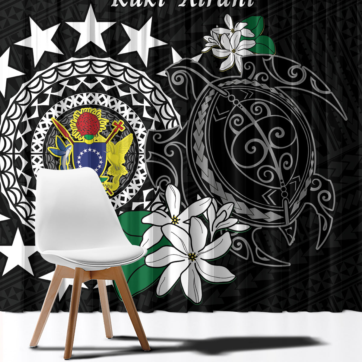 Cook Islands Independence Day Window Curtain Kuki Airani Tiare Maori Polynesian Pattern - Black LT14 - Polynesian Pride