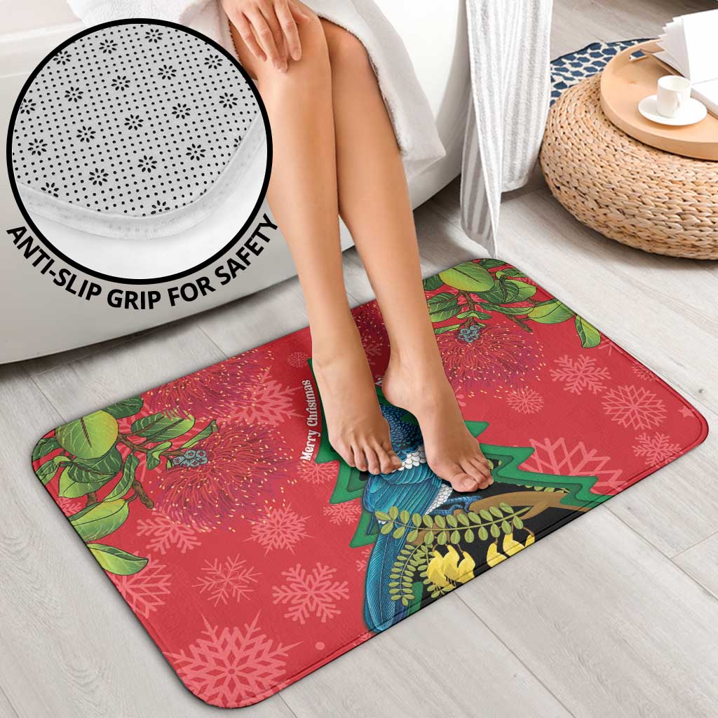 New Zealand Christmas In July Bathroom Set Kowhai Tui Bird With Pohutukawa - Red - Polynesian Pride