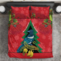 New Zealand Christmas In July Bedding Set Kowhai Tui Bird With Pohutukawa - Red