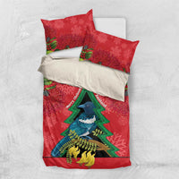 New Zealand Christmas In July Bedding Set Kowhai Tui Bird With Pohutukawa - Red
