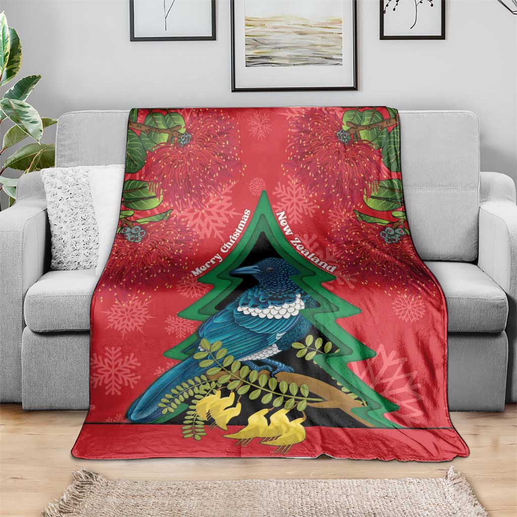 New Zealand Christmas In July Blanket Kowhai Tui Bird With Pohutukawa - Red